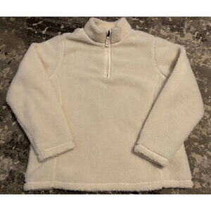 Lands' End Kids' Cream Sherpa Fleece Pullover Jacket, Size M (10-12)